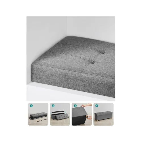 Σκαμπό Ταμπουρέ με Αποθηκευτικό Χώρο Επενδυμένο με Ύφασμα Γκρι 110x38x40εκ.