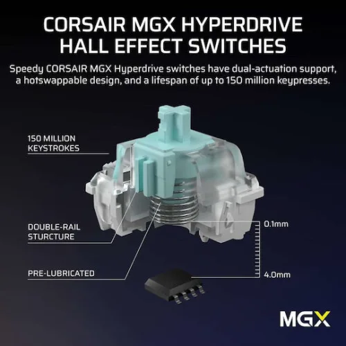 Corsair Vanguard Pro 96 Ηall Effect Gaming Πληκτρολόγιο 96% με Corsair MGX διακόπτες και RGB φωτισμό (Αγγλικό US)