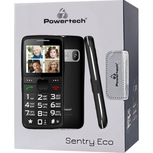 Powertech Sentry Eco PTM-18 Dual SIM Κινητό με Μεγάλα Κουμπιά Μαύρο