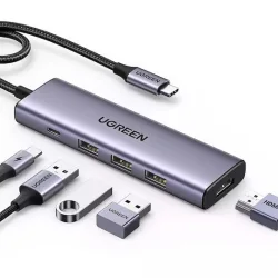Ugreen CM511 USB-C Docking Station με HDMI 4K PD Ethernet Γκρι