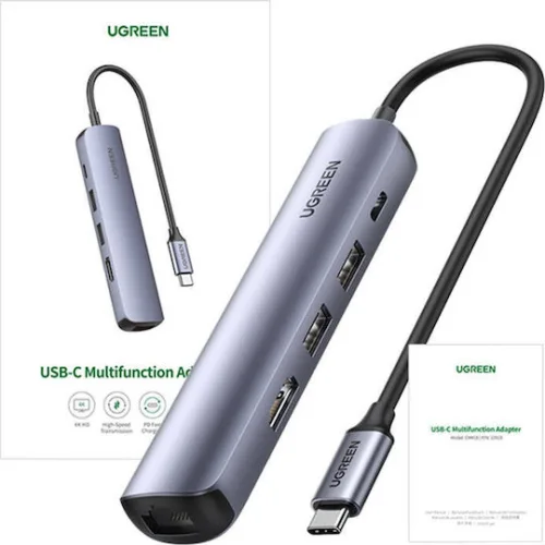 Ugreen CM418 USB-C Docking Station με HDMI 4K PD Ethernet Γκρι