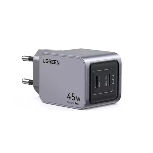 Ugreen Φορτιστής Χωρίς Καλώδιο GaN με 2 Θύρες USB-C 45W Power Delivery / Quick Charge 3.0 Γκρι (Nexode Pro)