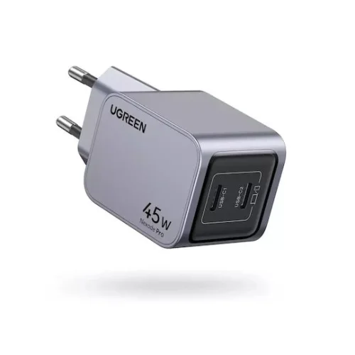 Ugreen Φορτιστής Χωρίς Καλώδιο GaN με 2 Θύρες USB-C 45W Power Delivery / Quick Charge 3.0 Γκρι (Nexode Pro)