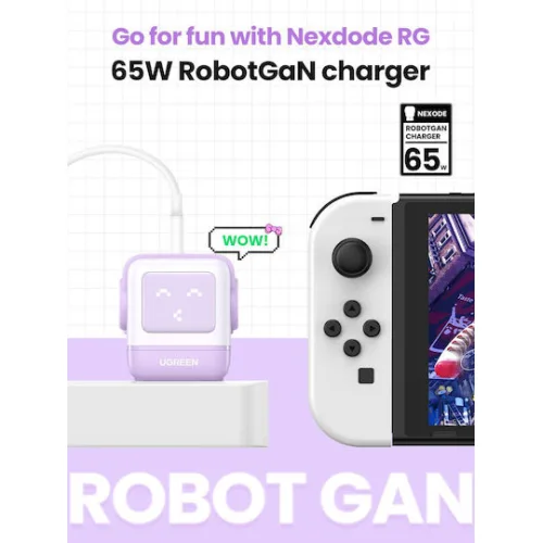 Ugreen Φορτιστής Χωρίς Καλώδιο GaN με Θύρα USB-A και 2 Θύρες USB-C 65W Power Delivery / Quick Charge 4.0 Μωβ (Robot)