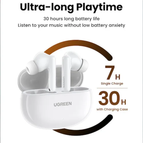 Ugreen HiTune T6 In-ear Bluetooth Handsfree Ακουστικά με Αντοχή στον Ιδρώτα και Θήκη Φόρτισης Λευκά