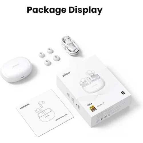 Ugreen HiTune T6 In-ear Bluetooth Handsfree Ακουστικά με Αντοχή στον Ιδρώτα και Θήκη Φόρτισης Λευκά