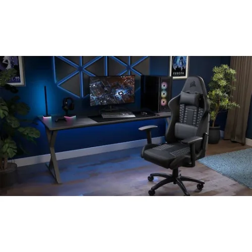 Corsair TC100 Relaxed Καρέκλα Gaming Δερματίνης με Ρυθμιζόμενα Μπράτσα Μαύρη