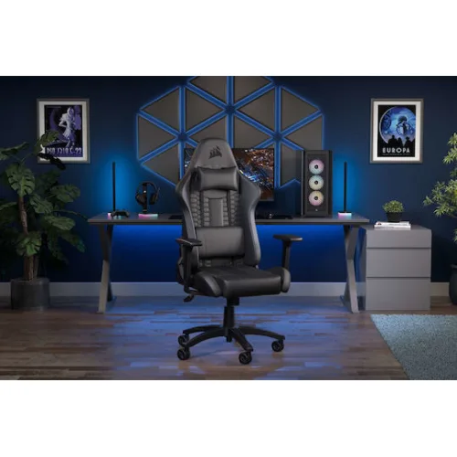 Corsair TC100 Relaxed Καρέκλα Gaming Δερματίνης με Ρυθμιζόμενα Μπράτσα Μαύρη