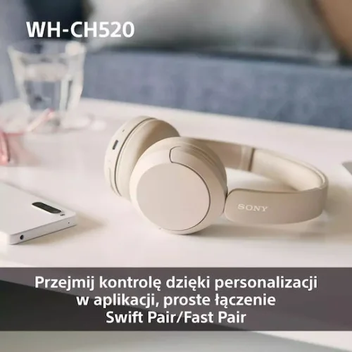 Sony WH-CH520 Ασύρματα / Ενσύρματα On Ear Ακουστικά με 50 ώρες Λειτουργίας και Quick Charge Κίτρινα