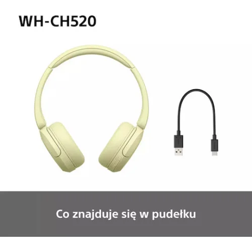 Sony WH-CH520 Ασύρματα / Ενσύρματα On Ear Ακουστικά με 50 ώρες Λειτουργίας και Quick Charge Κίτρινα