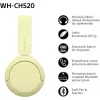 Sony WH-CH520 Ασύρματα / Ενσύρματα On Ear Ακουστικά με 50 ώρες Λειτουργίας και Quick Charge Κίτρινα