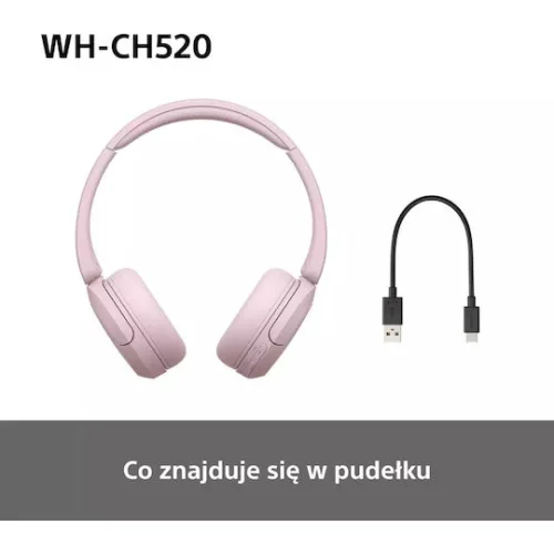 Sony WH-CH520 Ασύρματα / Ενσύρματα On Ear Ακουστικά με 50 ώρες Λειτουργίας και Quick Charge Ροζ