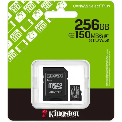 Kingston Canvas Select Plus microSDHC 256GB Class 10 UHS-I με αντάπτορα