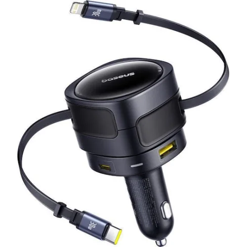 Baseus Enjoyment Max Φορτιστής Αυτοκινήτου 90W Γρήγορης Φόρτισης με Θύρες: 1xUSB 1xType-C μαζί με Καλώδιο Type-C / Lightning Μαύρο Χρώμα