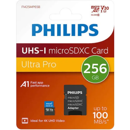 Philips microSDXC 256GB Class 10 U1 V30 A1 UHS-I με αντάπτορα