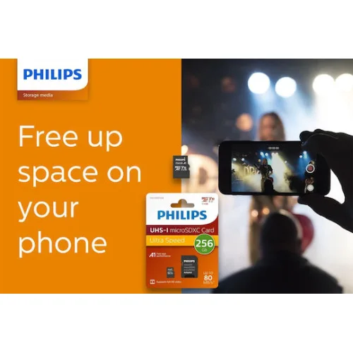Philips microSDXC 256GB Class 10 U1 V30 A1 UHS-I με αντάπτορα