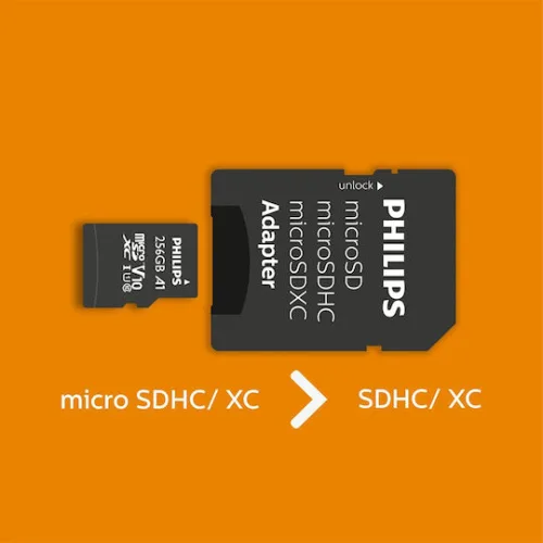 Philips microSDXC 256GB Class 10 U1 V30 A1 UHS-I με αντάπτορα