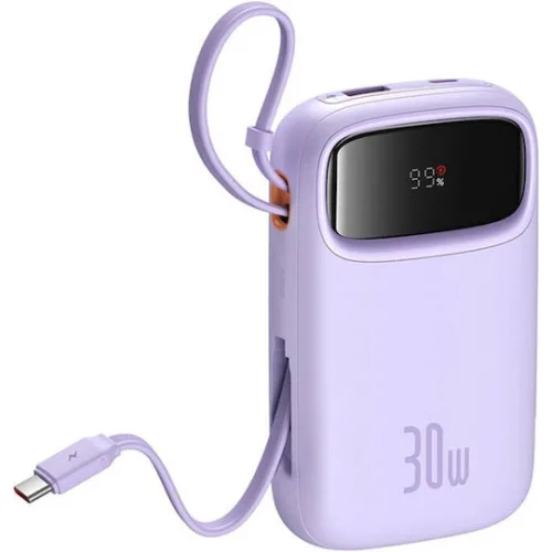 Baseus QPow 2 Power Bank 10000mAh 30W με Θύρα USB-A και Θύρα USB-C Μωβ