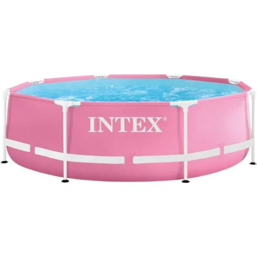 Intex Στρογγυλή Πισίνα PVC με Μεταλλικό Σκελετό 244x74εκ. Ροζ