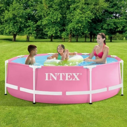 Intex Στρογγυλή Πισίνα PVC με Μεταλλικό Σκελετό 244x74εκ. Ροζ