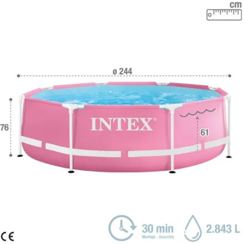 Intex Στρογγυλή Πισίνα PVC με Μεταλλικό Σκελετό 244x74εκ. Ροζ