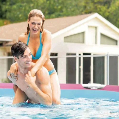 Intex Στρογγυλή Πισίνα PVC με Μεταλλικό Σκελετό 244x74εκ. Ροζ