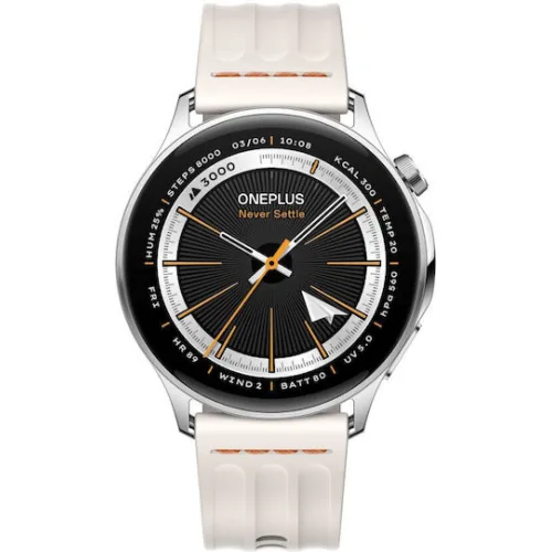 OnePlus Watch Lite Stainless Steel 45mm Αδιάβροχο με Παλμογράφο (Ασημί)