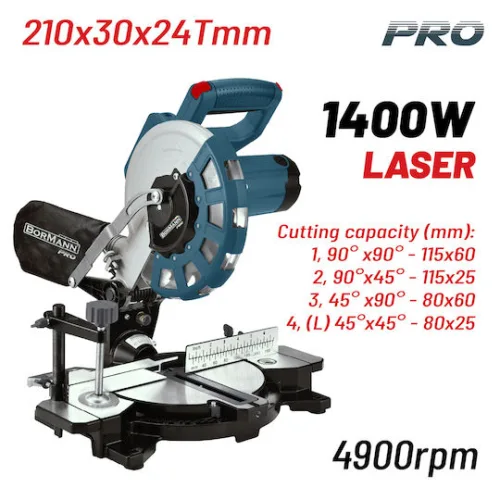 Bormann Φαλτσοπρίονο Ρεύματος με Ισχύ 1400W, Οδηγό Laser, Δίσκο Κοπής Διαμέτρου 210mm & Ταχύτητα Κοπής 4900rpm