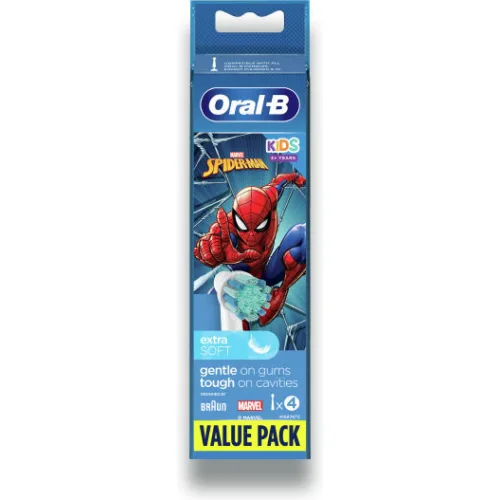 Oral-B Spiderman Extra Soft Ανταλλακτικό για Ηλεκτρική Οδοντόβουρτσα Spiderman για 3+ Χρονών 4τμχ