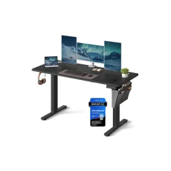 Ηλεκτρικό Γραφείο Υπολογιστή Ξύλινο Μαύρο με Μεταλλικά Πόδια, Ρυθμιζόμενο Ύψος & LED 140x60x72εκ.