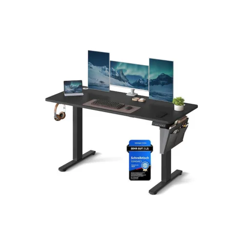 Ηλεκτρικό Γραφείο Υπολογιστή Ξύλινο Μαύρο με Μεταλλικά Πόδια, Ρυθμιζόμενο Ύψος & LED 140x60x72εκ.