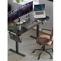 Ηλεκτρικό Γραφείο Υπολογιστή Ξύλινο Μαύρο με Μεταλλικά Πόδια, Ρυθμιζόμενο Ύψος & LED 140x60x72εκ.
