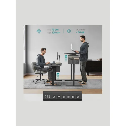 Ηλεκτρικό Γραφείο Υπολογιστή Ξύλινο Μαύρο με Μεταλλικά Πόδια, Ρυθμιζόμενο Ύψος & LED 140x60x72εκ.