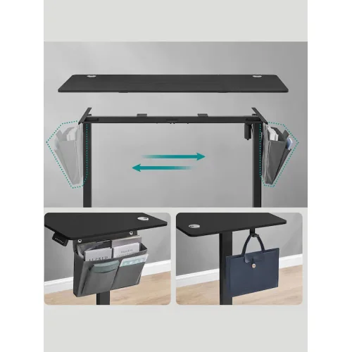 Ηλεκτρικό Γραφείο Υπολογιστή Ξύλινο Μαύρο με Μεταλλικά Πόδια, Ρυθμιζόμενο Ύψος & LED 140x60x72εκ.