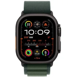 Apple Watch Ultra 2 2024 Titanium 49mm Αδιάβροχο με eSIM και Παλμογράφο (Black με Dark Green Alpine Loop - Large)