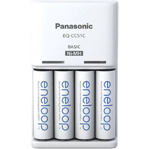 Panasonic Basic BQ-CC51 Φορτιστής 4 Μπαταριών Ni-MH Μεγέθους AA/AAA Σετ με 4x ΑΑ 2000mAh σε Λευκό χρώμα