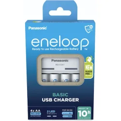 Panasonic Eneloop Basic BQ-CC61 USB USB Φορτιστής 4 Μπαταριών Ni-MH Μεγέθους AA/AAA Σετ με 4x AA 2000mAh σε Λευκό χρώμα