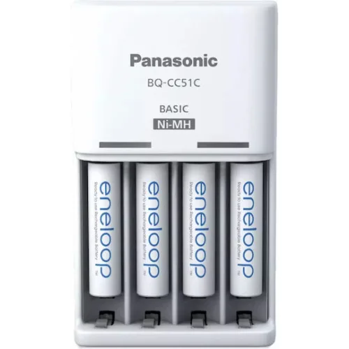 Panasonic Eneloop Basic BQ-CC51 Φορτιστής 4 Μπαταριών Ni-MH Μεγέθους AA/AAA Σετ με 4x AAA 800mAh σε Λευκό χρώμα