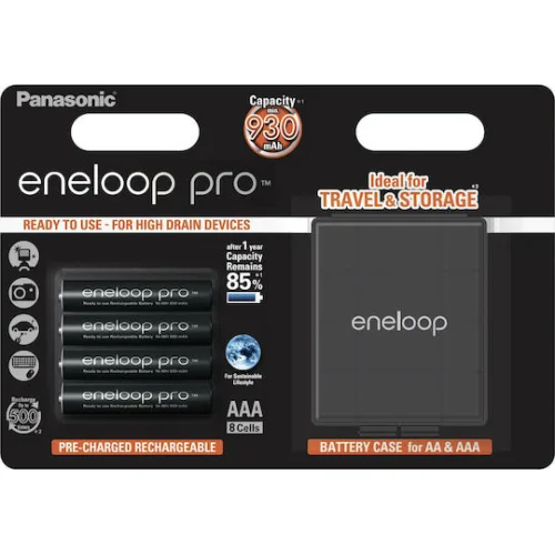 Panasonic Eneloop Pro with Battery Case Επαναφορτιζόμενες Μπαταρίες AAA Ni-MH 930mAh 1.2V 4τμχ