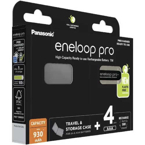 Panasonic Eneloop Pro with Battery Case Επαναφορτιζόμενες Μπαταρίες AAA Ni-MH 930mAh 1.2V 4τμχ