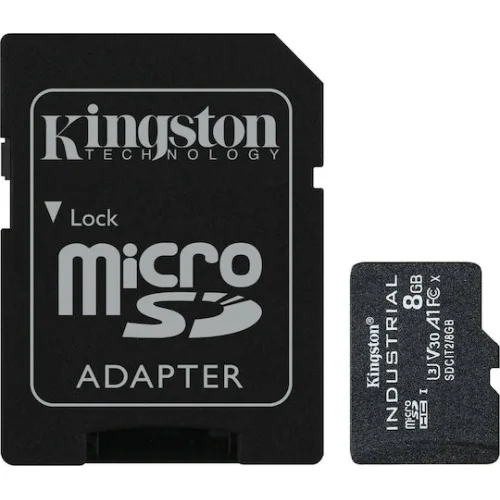 Kingston Industrial microSDHC 8GB Class 10 U3 V30 A1 UHS-I με αντάπτορα