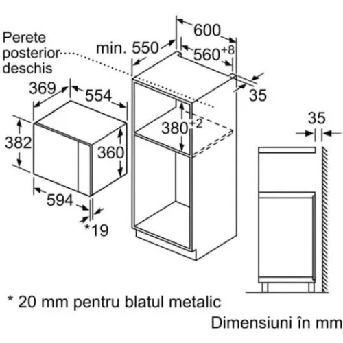 Bosch Εντοιχιζόμενος Φούρνος Μικροκυμάτων 25lt Μαύρος