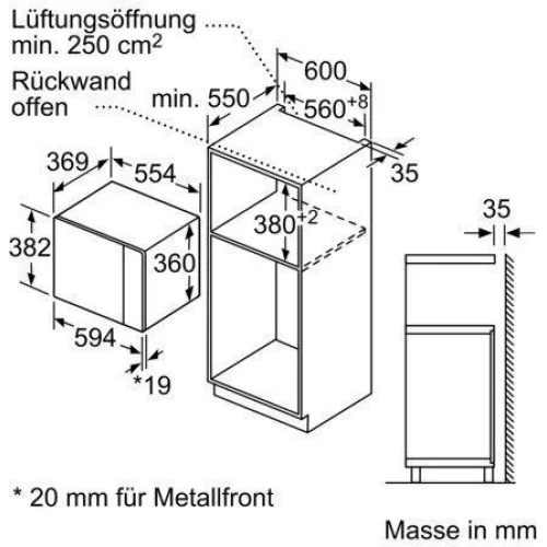 Bosch Εντοιχιζόμενος Φούρνος Μικροκυμάτων 25lt Μαύρος