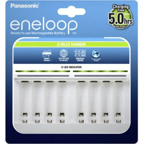 Panasonic Eneloop 8 Slots BQ-CC63 Φορτιστής 8 Μπαταριών Ni-MH Μεγέθους AA/AAA σε Λευκό χρώμα
