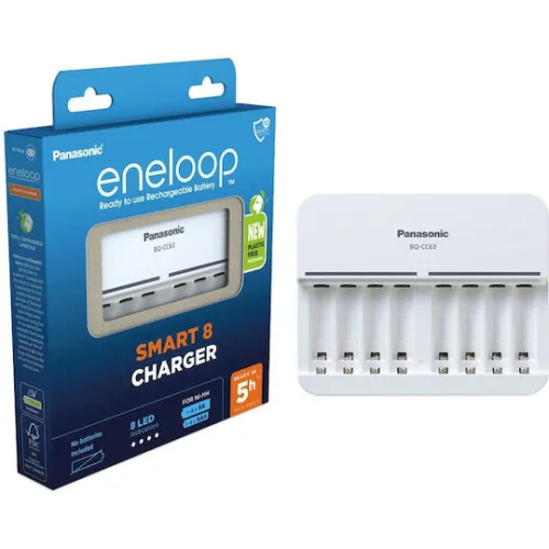 Panasonic Eneloop 8 Slots BQ-CC63 Φορτιστής 8 Μπαταριών Ni-MH Μεγέθους AA/AAA σε Λευκό χρώμα