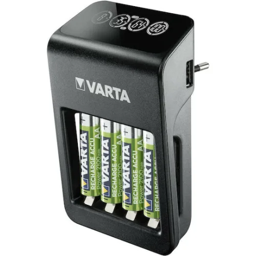 Varta LCD Plug Charger+ 4 Μπαταριών Ni-MH Μεγέθους AA/AAA/9V Σετ με 4x AA 2100mAh