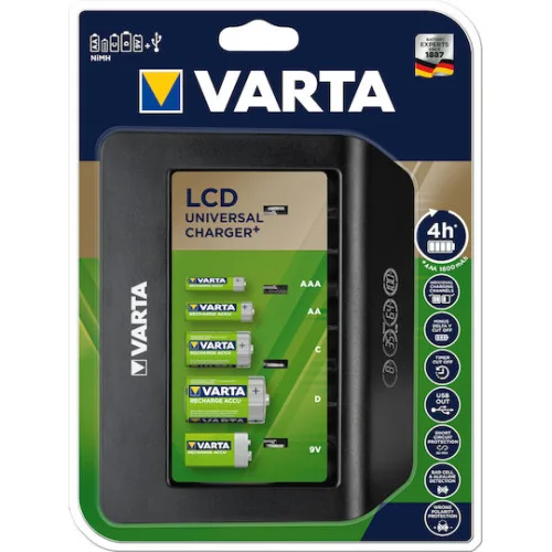 Varta LCD Universal Charger+ 4 Μπαταριών Ni-MH Μεγέθους AA/AAA/9V/D
