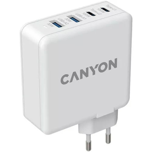Canyon Φορτιστής Χωρίς Καλώδιο GaN με 2 Θύρες USB-A και 2 Θύρες USB-C Λευκός (H-100 CND-CHA100W01)