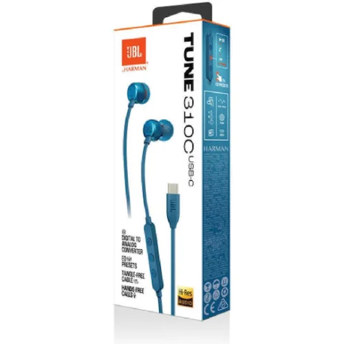 JBL Tune 310C In-ear Handsfree Ακουστικά με Βύσμα USB-C Μπλε