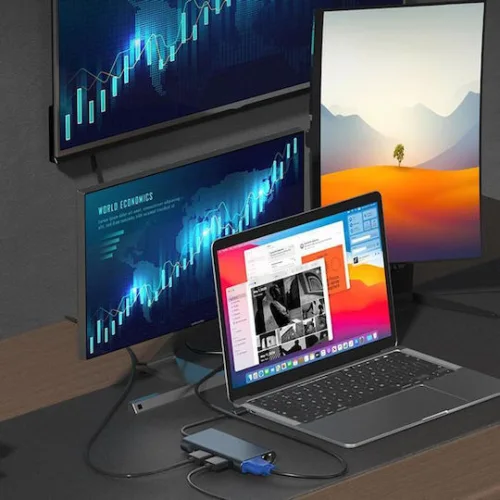 Powertech BYL-2311 USB-C Docking Station με HDMI 4K PD Ethernet και σύνδεση 2 Οθονών Γκρι